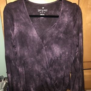 AE Long Sleeve Faux Wrap Top